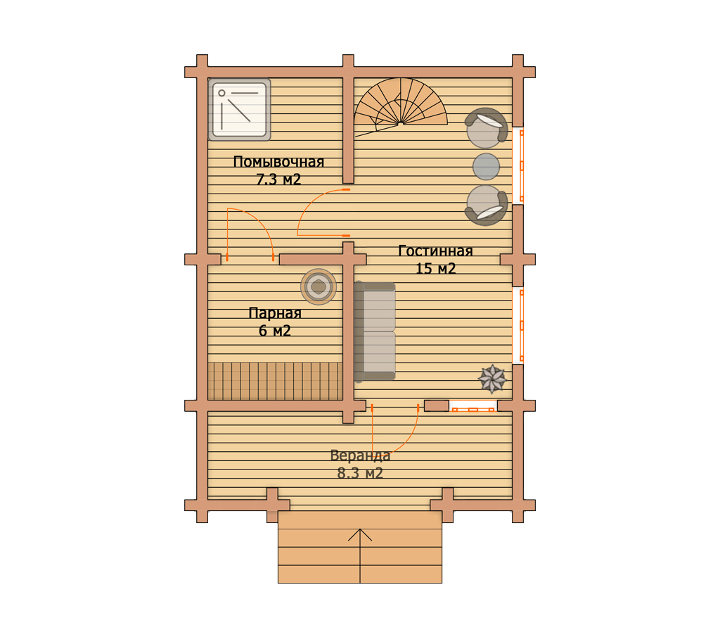 Проект бани 6 на 6 из бруса