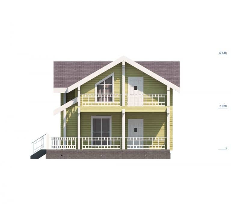 «Коломна» — проект двухэтажного дома с верандой из бруса