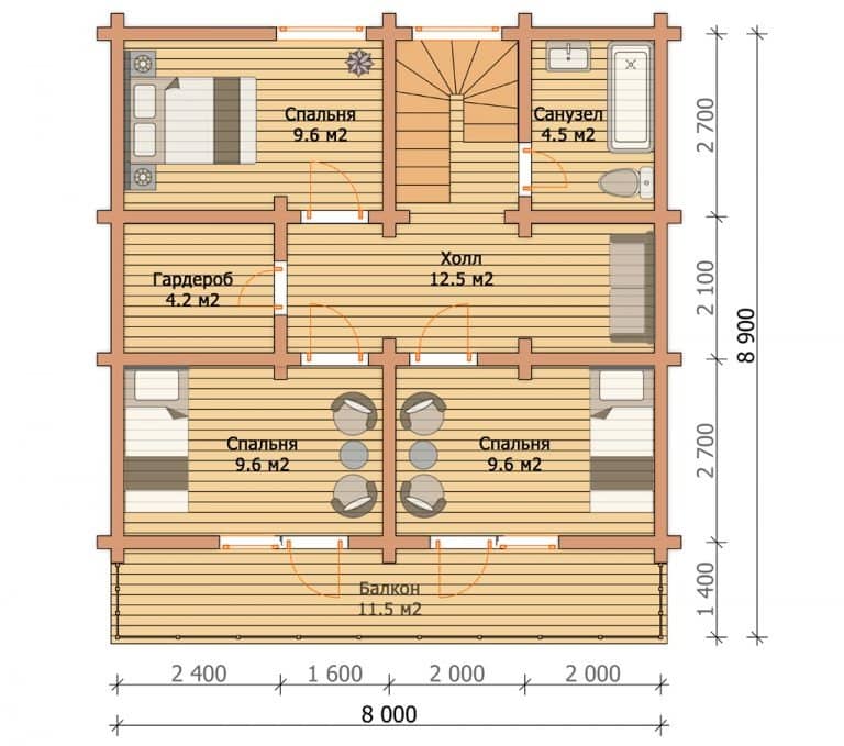 «Деулино» — проект двухэтажного дачного дома из бруса